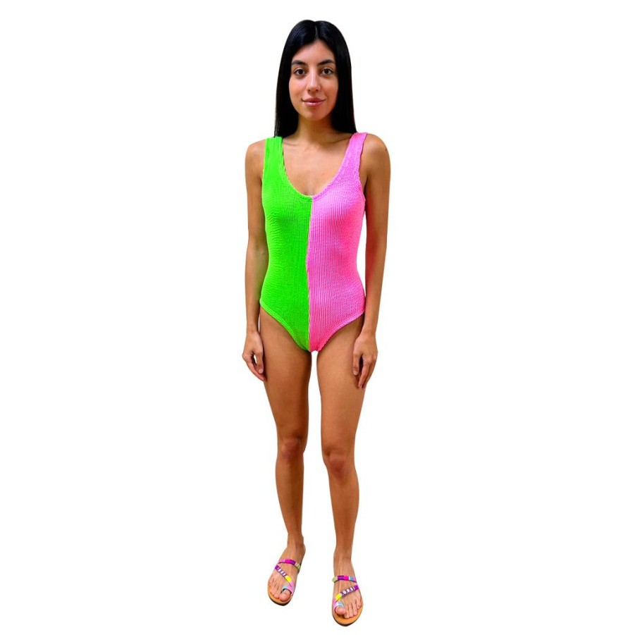 Clothing Le Pom Pom | Neon Green/Neon Pink One Piece Swimsuit