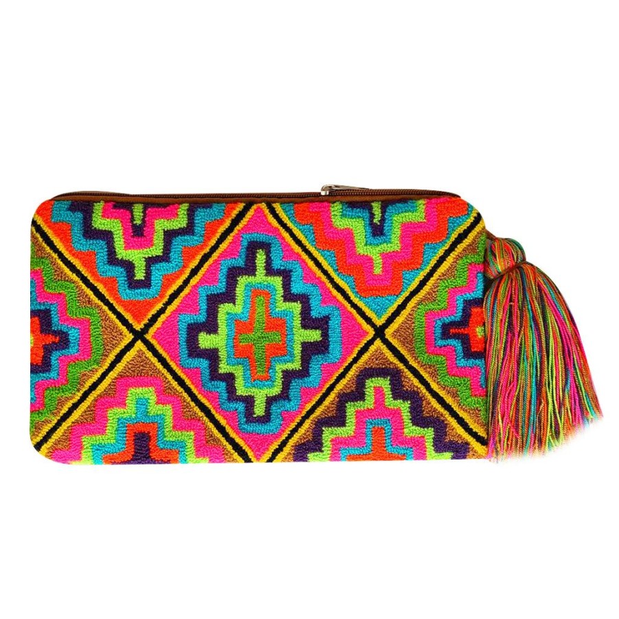 Bags & Bag Accessories Le Pom Pom | Beige & Rainbow Printed Clutch