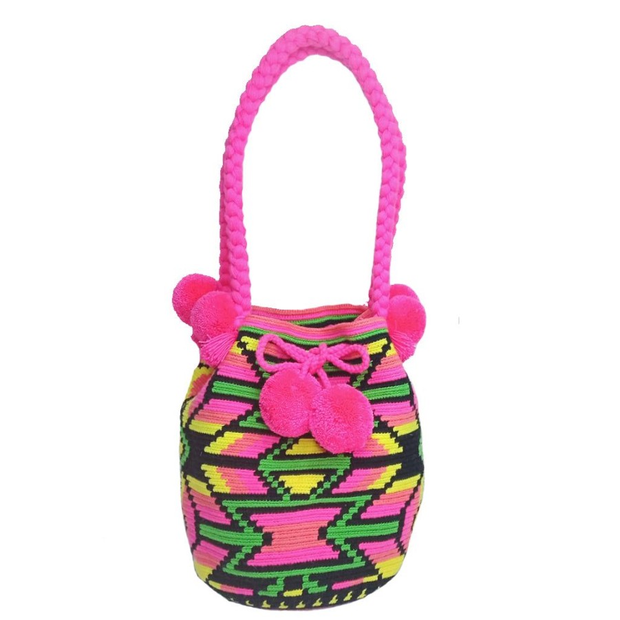 Bags & Bag Accessories Le Pom Pom | Pink & Multicolor Bucket Bag