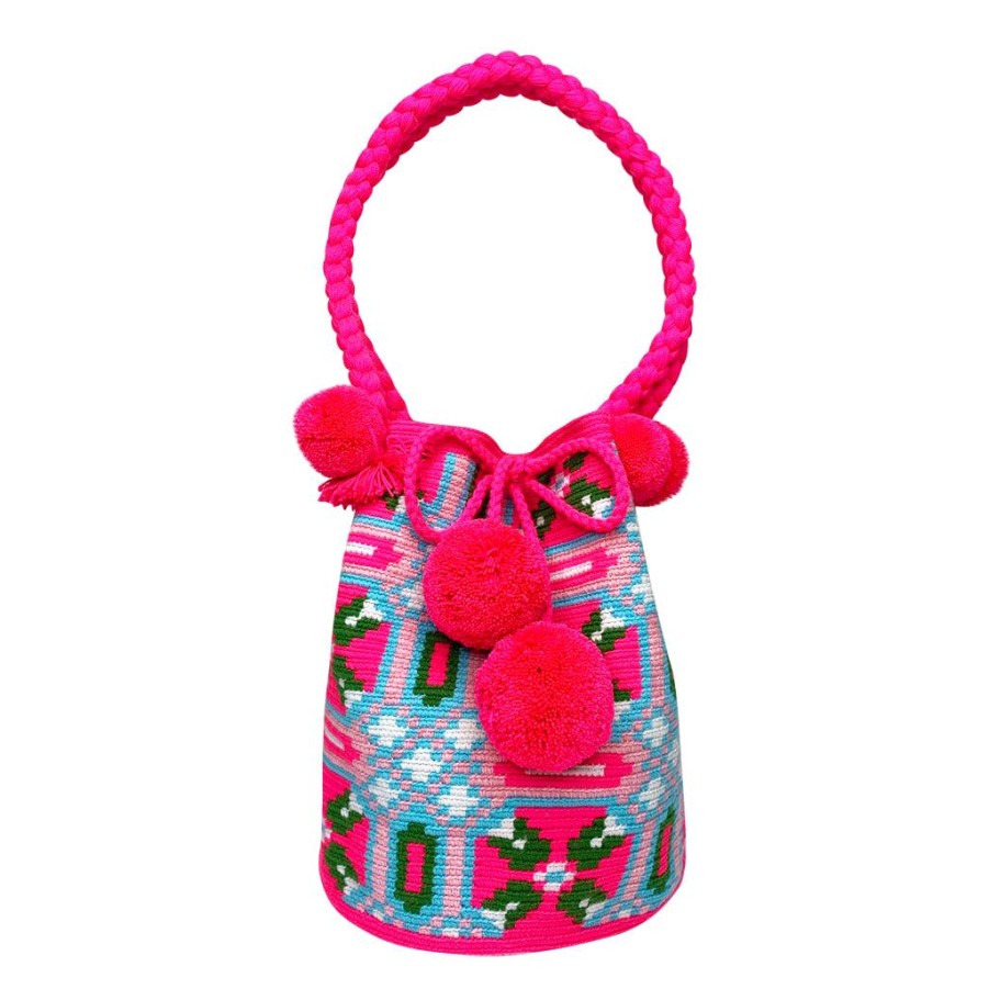 Bags & Bag Accessories Le Pom Pom | Pink & Baby Blue Bucket Bag