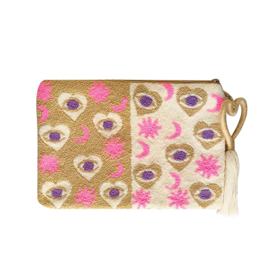 Bags & Bag Accessories Le Pom Pom | Beige & White Hearts Clutch