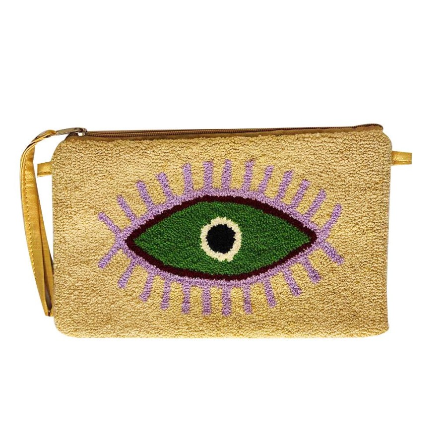 Bags & Bag Accessories Le Pom Pom | Beige & Green Eye Clutch