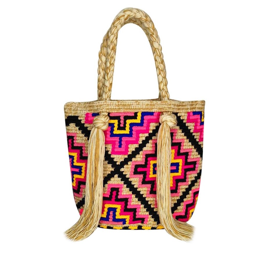 Bags & Bag Accessories Le Pom Pom | Tan & Multicolor Mini Tassel Bag