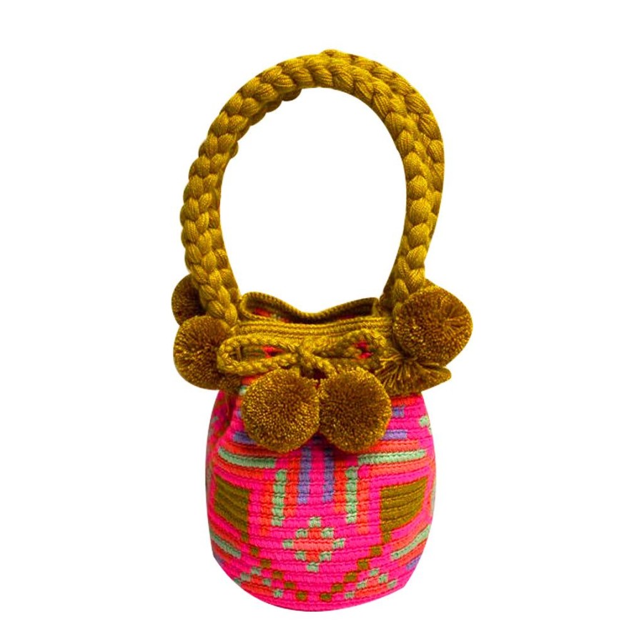 Bags & Bag Accessories Le Pom Pom | Pink & Camel Mini Bucket Bag