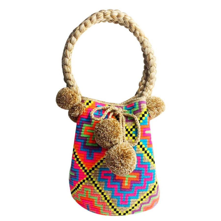 Bags & Bag Accessories Le Pom Pom | Beige & Rainbow Bucket Bag