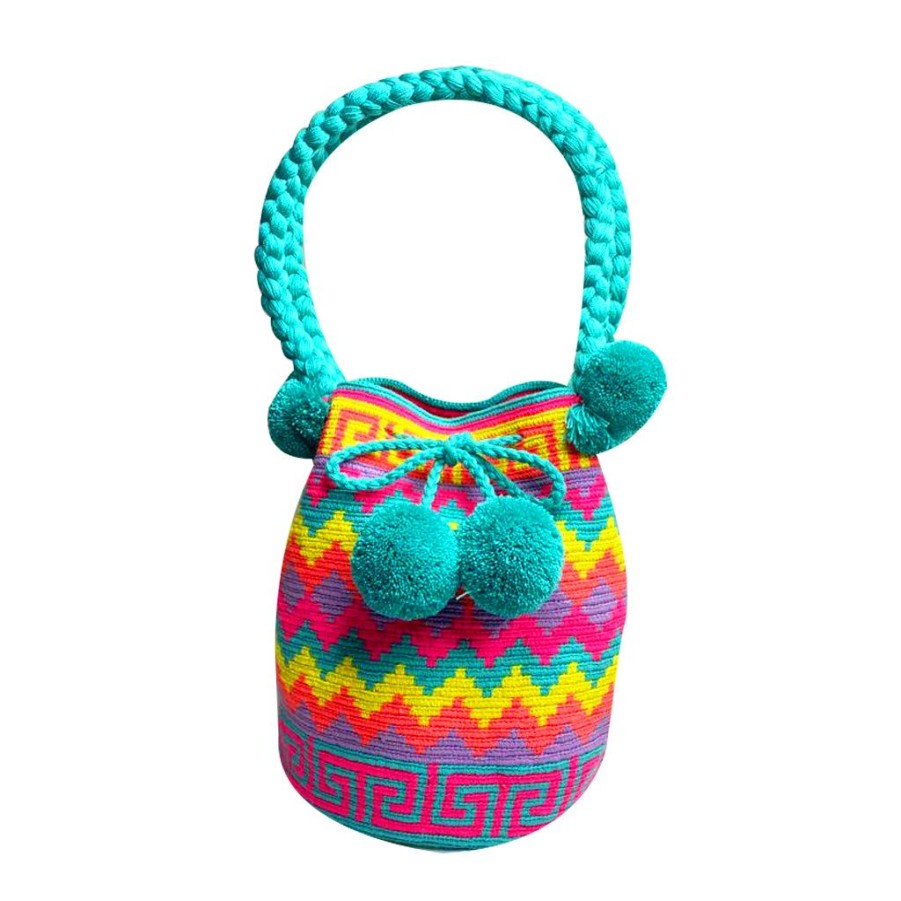 Bags & Bag Accessories Le Pom Pom | Turquoise Rainbow Bucket Bag