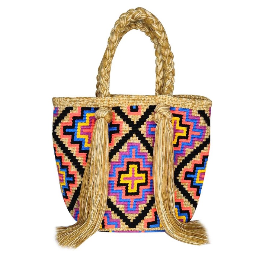 Bags & Bag Accessories Le Pom Pom | Tan & Multicolor Tassel Bag