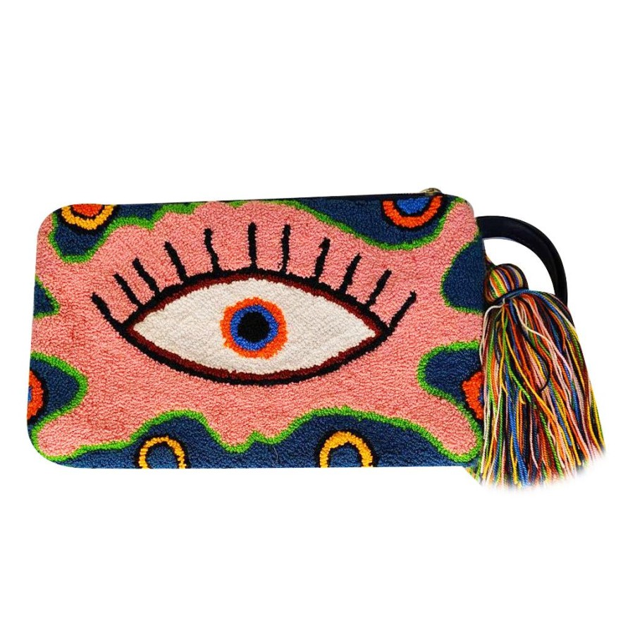 Bags & Bag Accessories Le Pom Pom | Pink & Navy Blue Eye Clutch