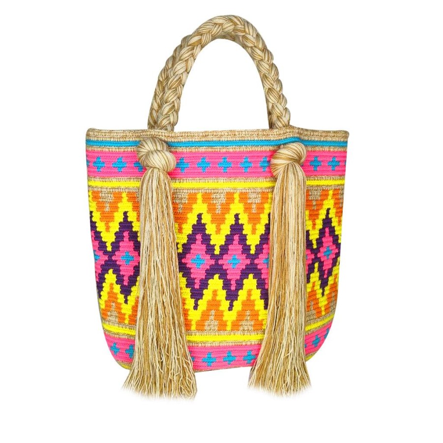 Bags & Bag Accessories Le Pom Pom | Yellow & Pink Tassel Bag