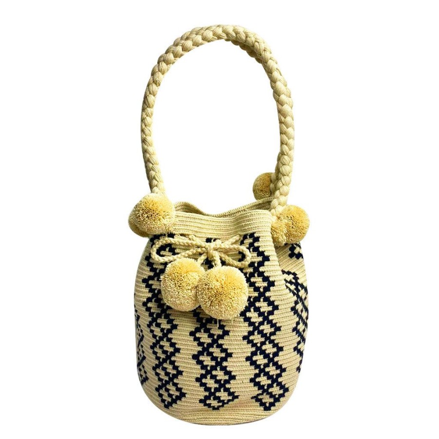 Bags & Bag Accessories Le Pom Pom | Beige & Black Bucket Bag