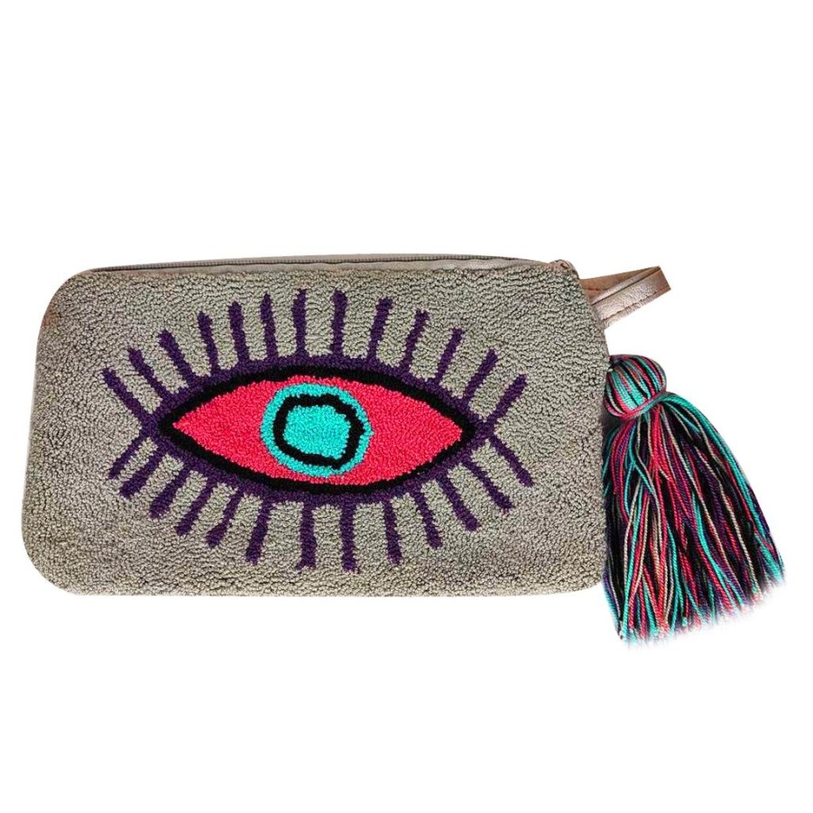 Bags & Bag Accessories Le Pom Pom | Grey & Pink Eye Clutch