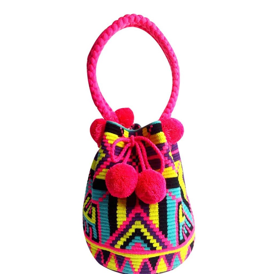 Bags & Bag Accessories Le Pom Pom | Pink & Multicolor Bucket Bag