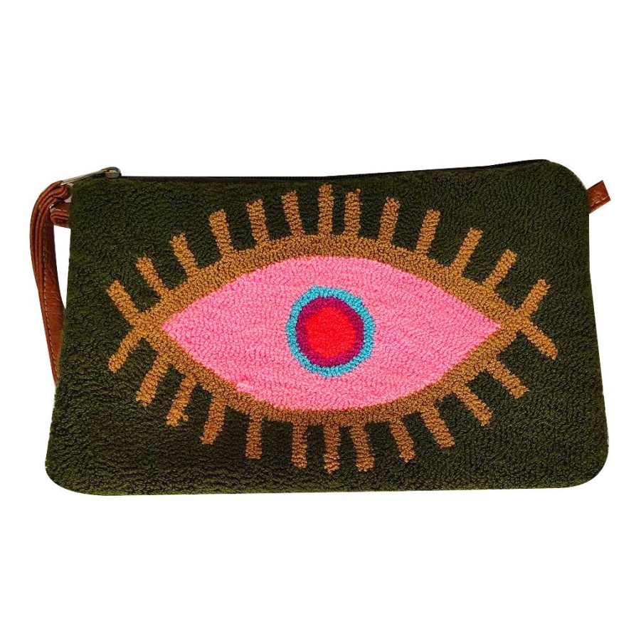 Bags & Bag Accessories Le Pom Pom | Khaki & Pink Eye Clutch