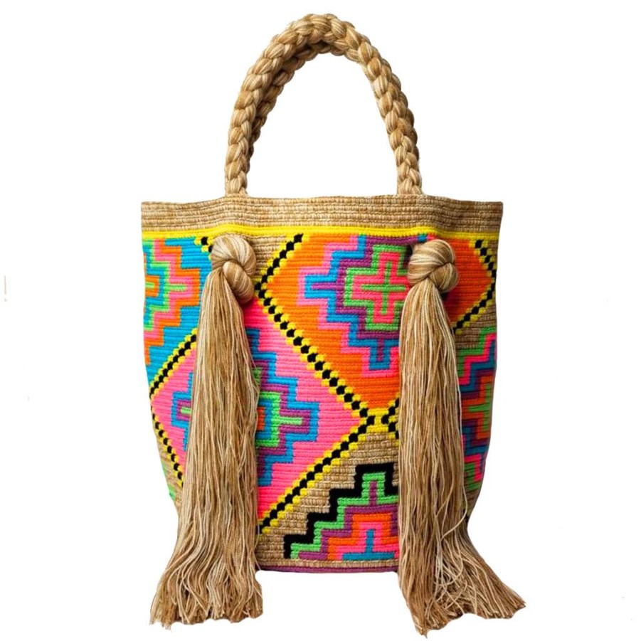 Bags & Bag Accessories Le Pom Pom | Rainbow & Beige Tassel Bag