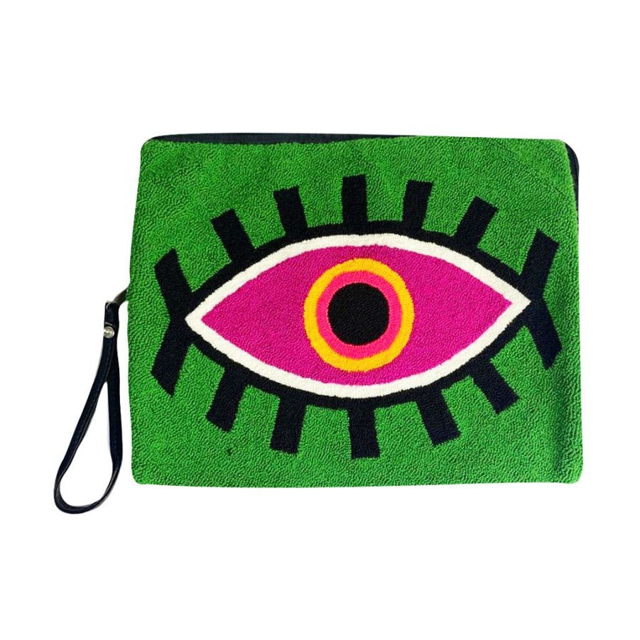 Bags & Bag Accessories Le Pom Pom | Green & Pink Eye Laptop Case