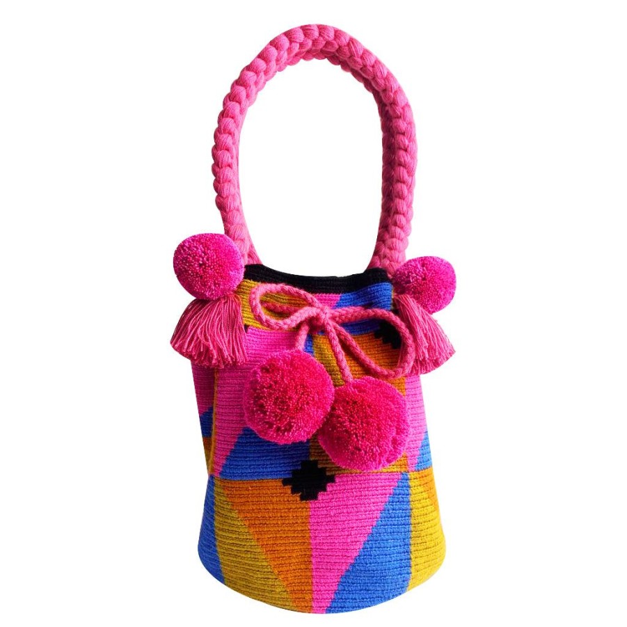 Bags & Bag Accessories Le Pom Pom | Brown & Pink Bucket Bag