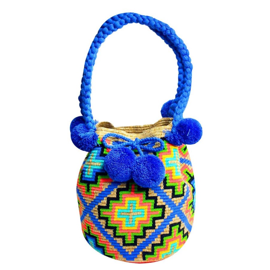 Bags & Bag Accessories Le Pom Pom | Beige, Blue & Orange Bucket Bag