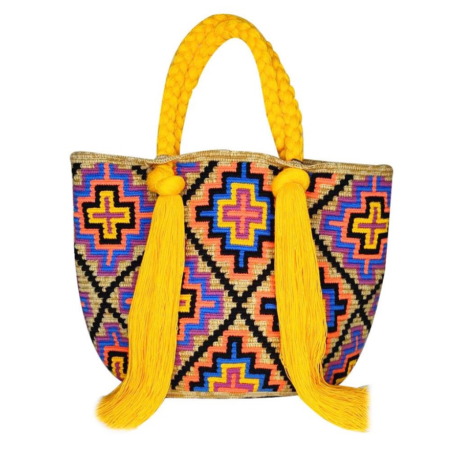 Bags & Bag Accessories Le Pom Pom | Yellow & Multicolor Tassel Bag