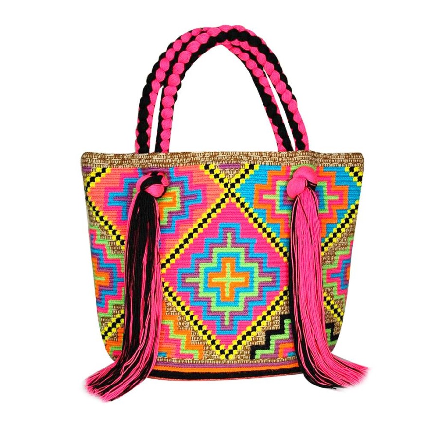 Bags & Bag Accessories Le Pom Pom | Rainbow & Pink Tassel Bag