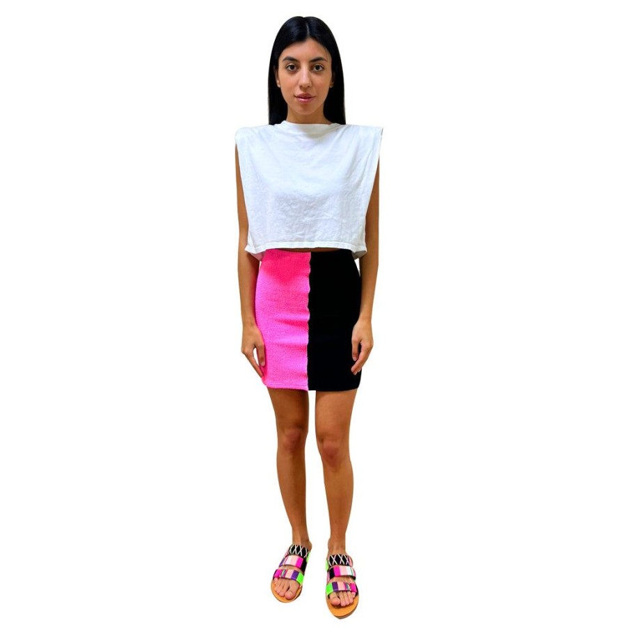 Clothing Le Pom Pom | Neon Pink/Black Mini Skirt