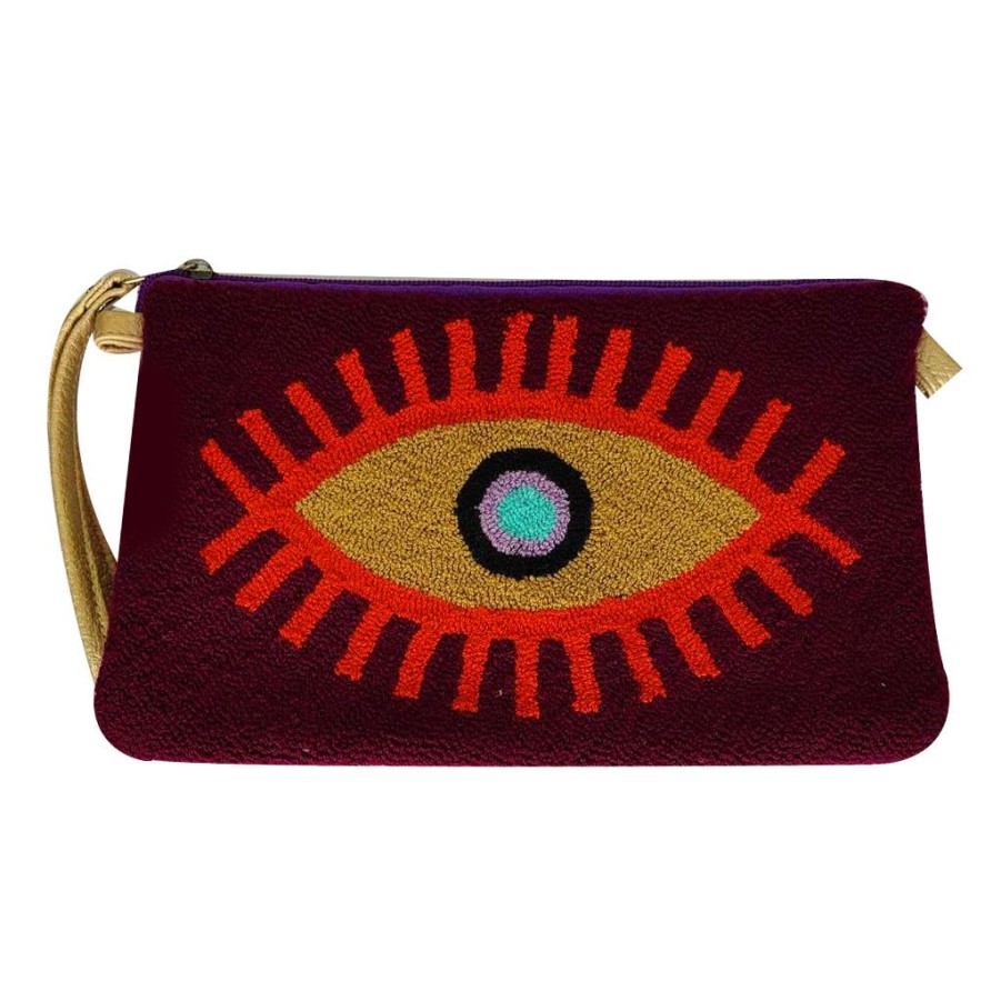 Bags & Bag Accessories Le Pom Pom | Maroon & Beige Eye Clutch