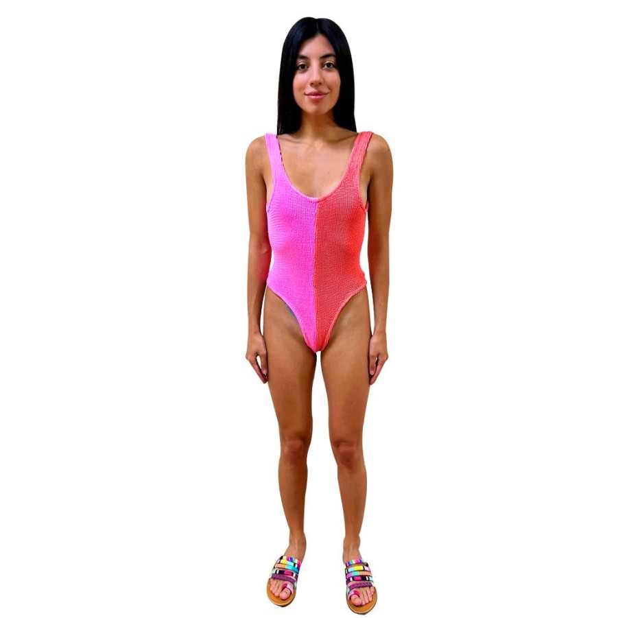 Clothing Le Pom Pom | Neon Pink/Peach One Piece Swimsuit