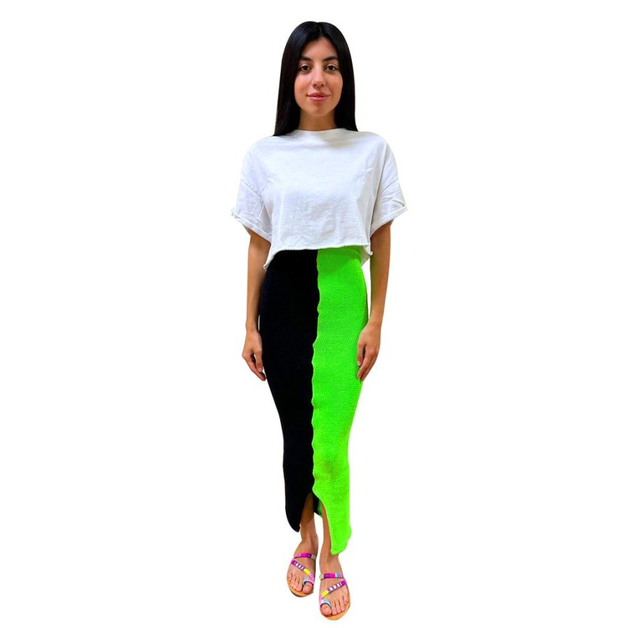 Clothing Le Pom Pom | Neon Green/Black Maxi Skirt