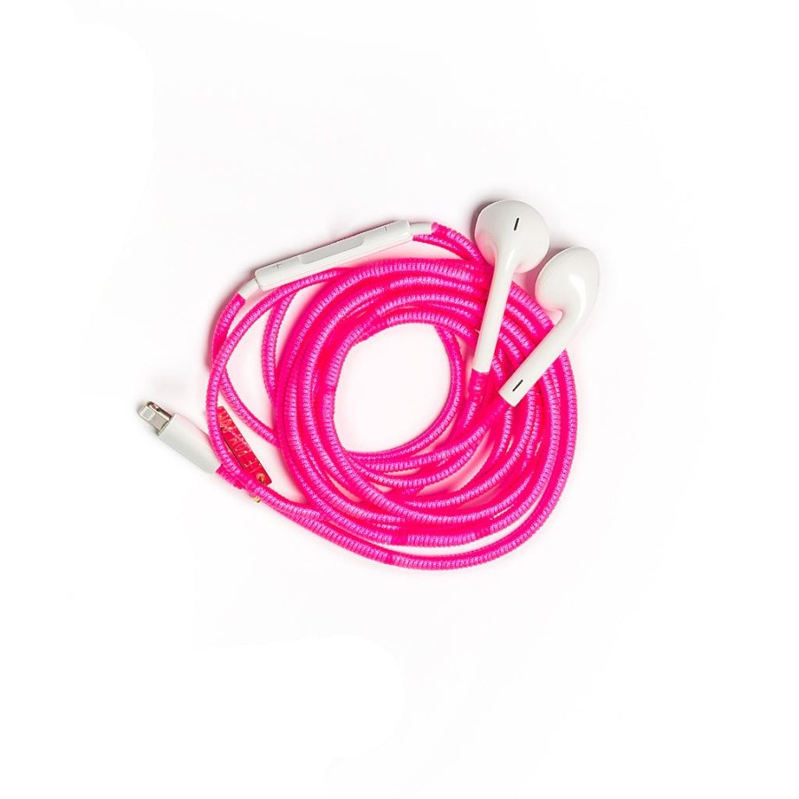 Phone Accessories Le Pom Pom | Neon Pink Earphones