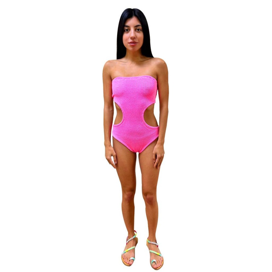 Clothing Le Pom Pom | Neon Pink Cut Out Swimsuit