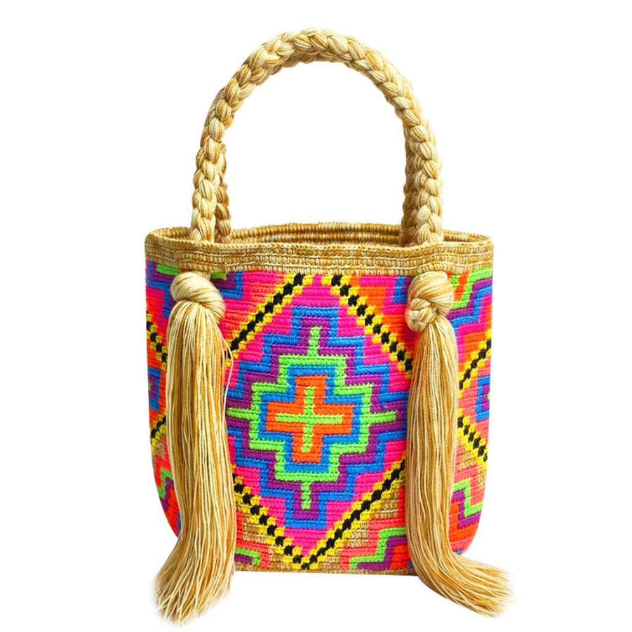 Bags & Bag Accessories Le Pom Pom | Beige Multicolor Mini Tassel Bag