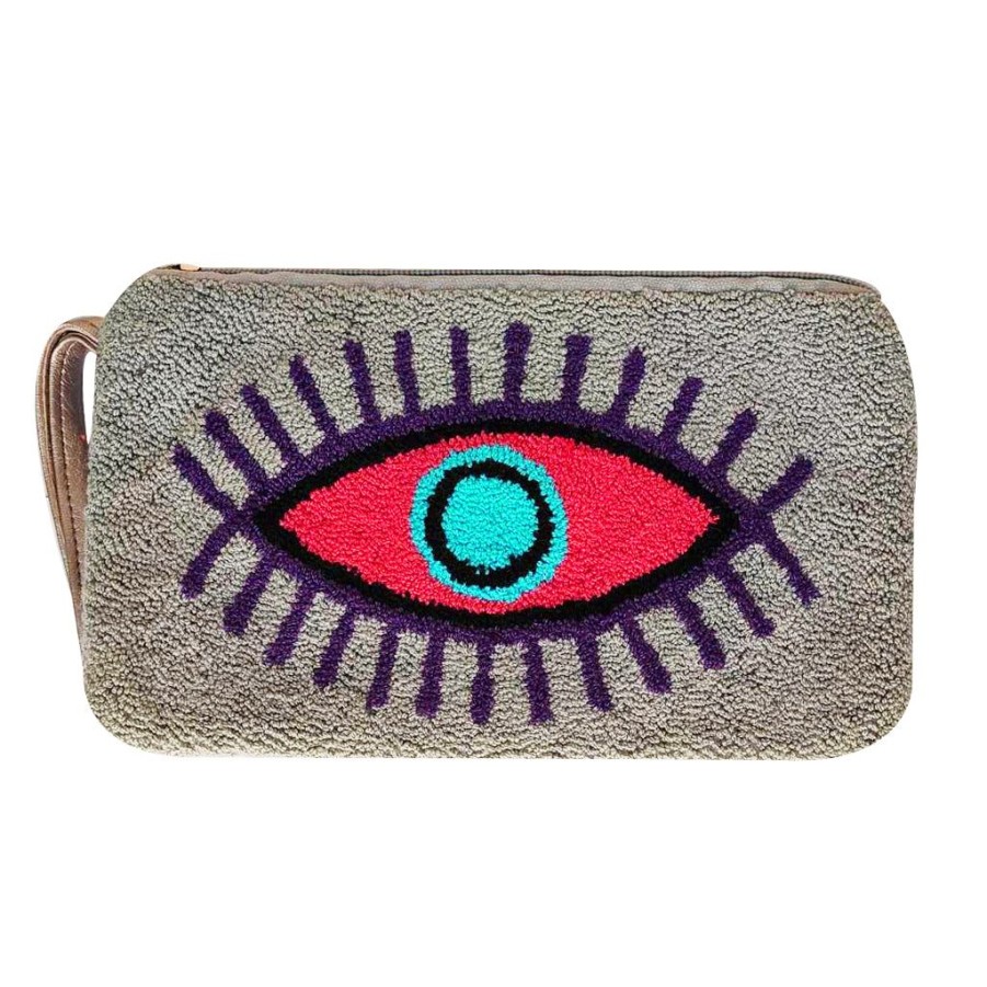 Bags & Bag Accessories Le Pom Pom | Grey & Pink Eye Clutch