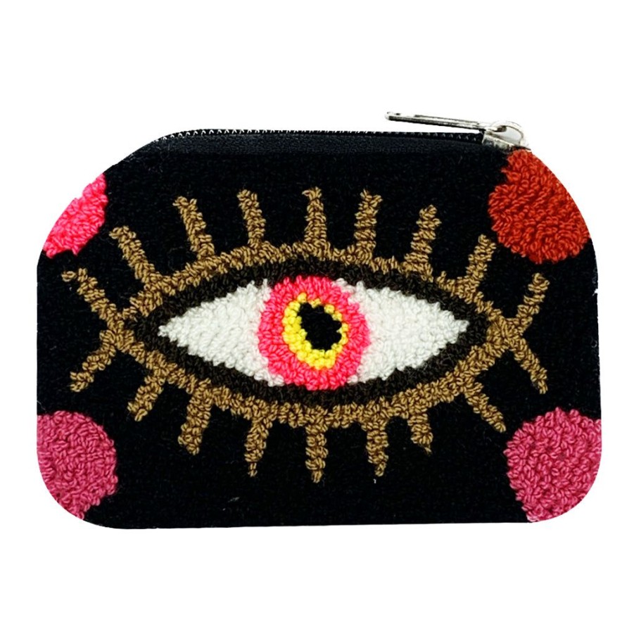 Bags & Bag Accessories Le Pom Pom | Black & Dirt Brown Eye Coin Purse