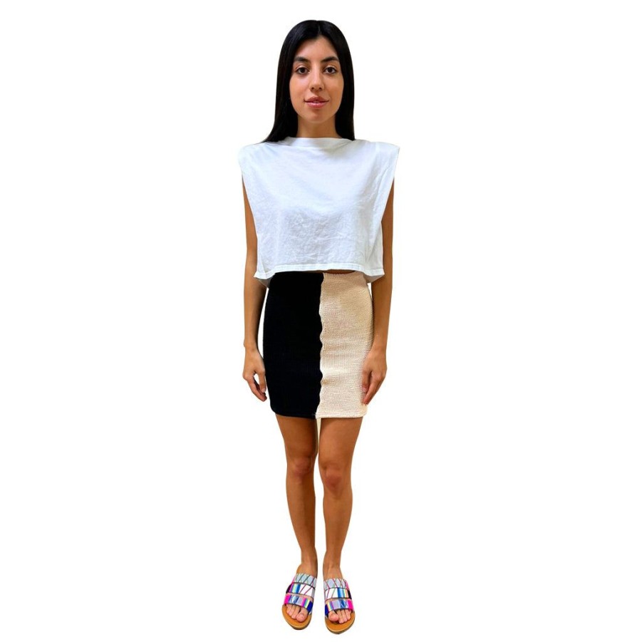 Clothing Le Pom Pom | Cream/Black Mini Skirt